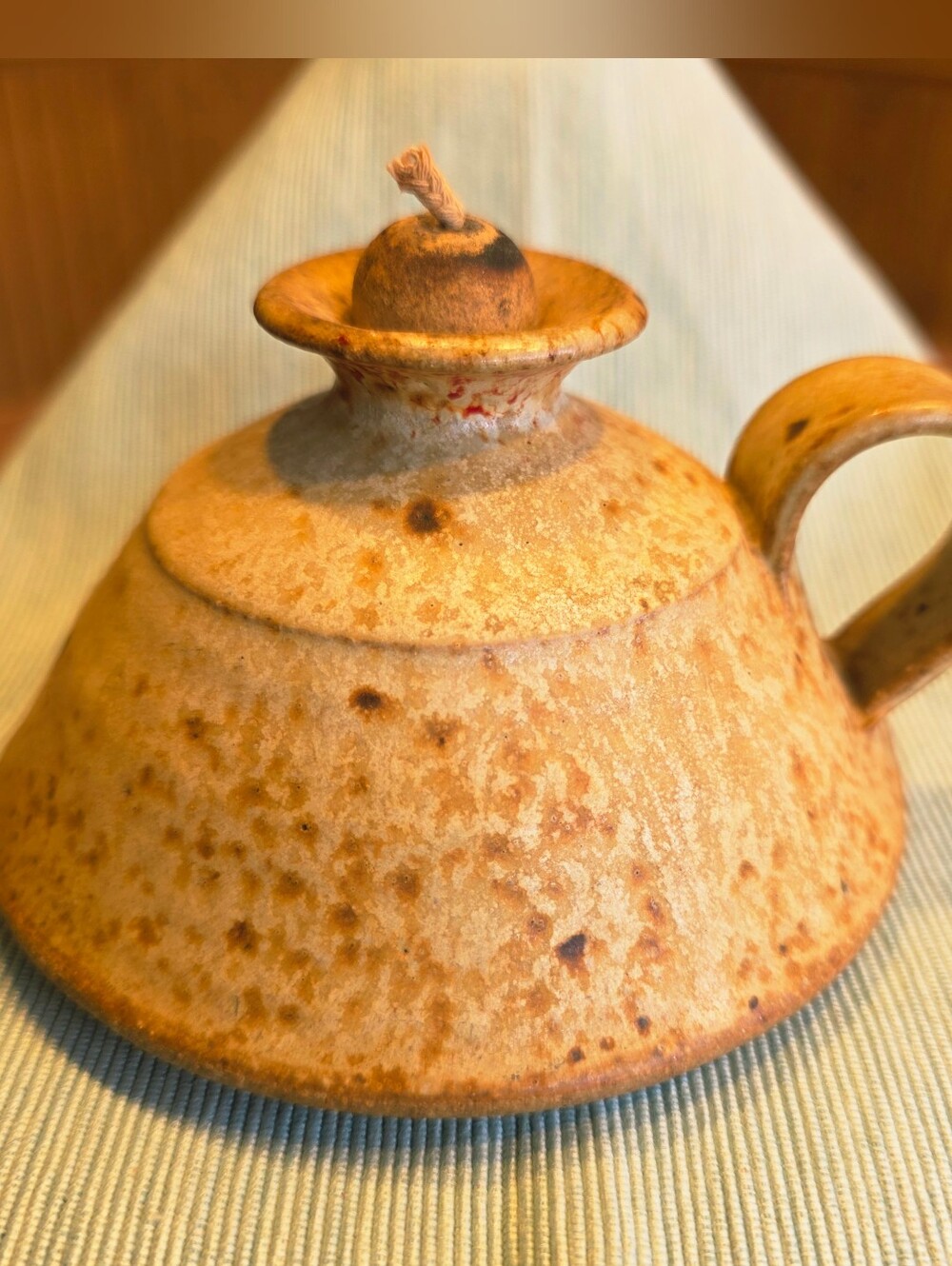 VTG Stoneware Art Pottery Oil Lamp 1970's